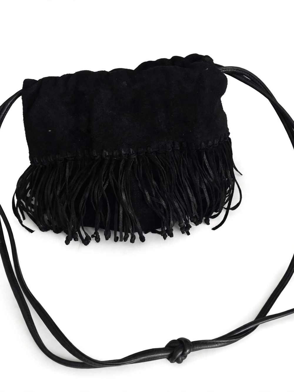 DKNR Black Fringe Suede Crossbody Bag -